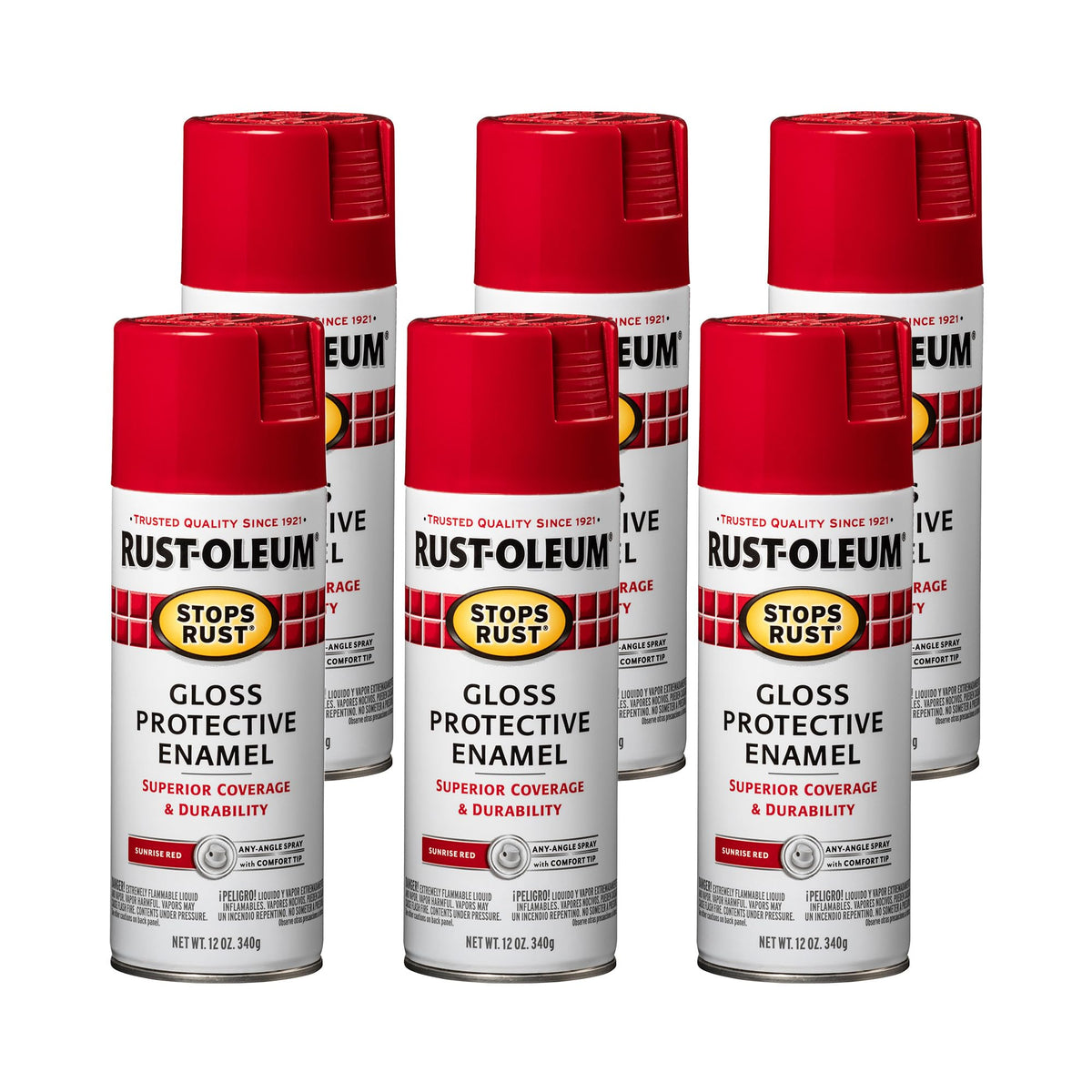 Rust-Oleum Stops Rust spray can with angled nozzle for versatile coverage on metal and wood.