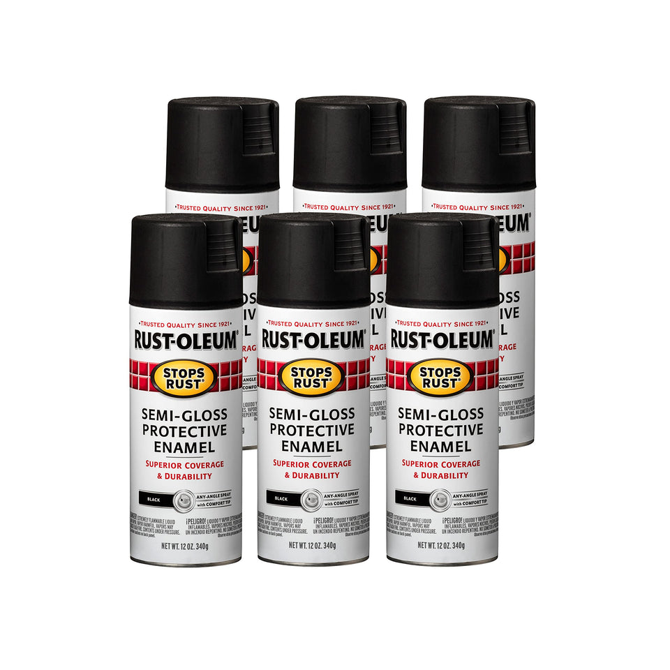 Rust-Oleum Stops Rust spray paint can coats metal surfaces with durable protection.