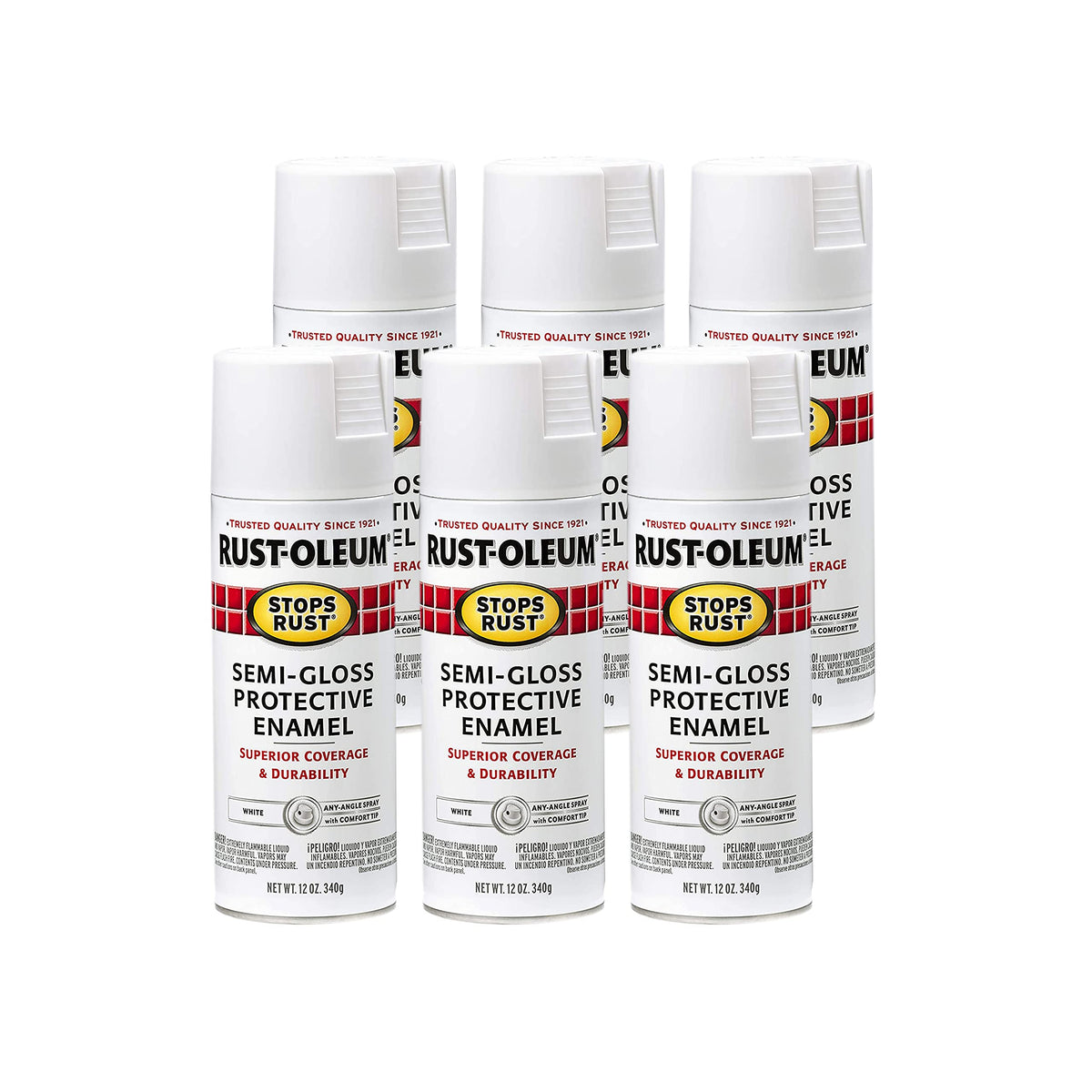 Rust-Oleum Stops Rust spray paint in white protects metal surfaces from corrosion.