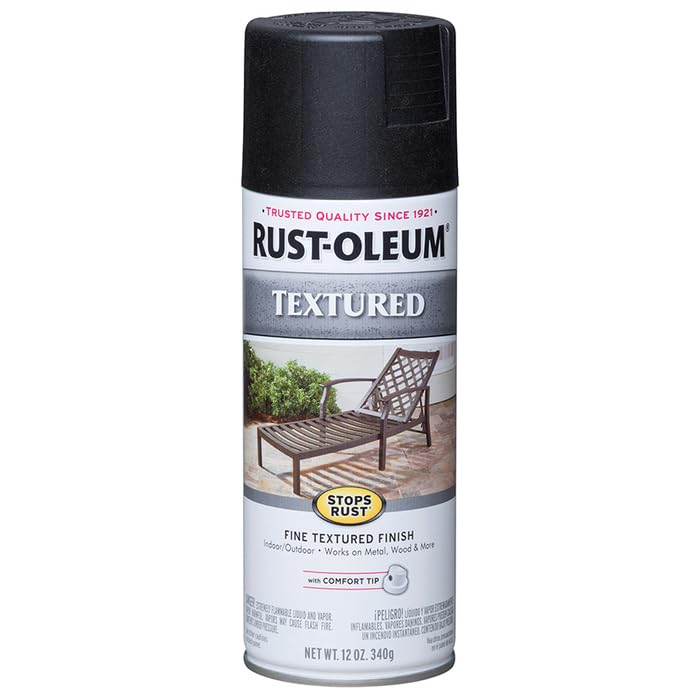 Coverage up to 6 sq ft per can on Rust-Oleum Stops Rust textured paint in black.
