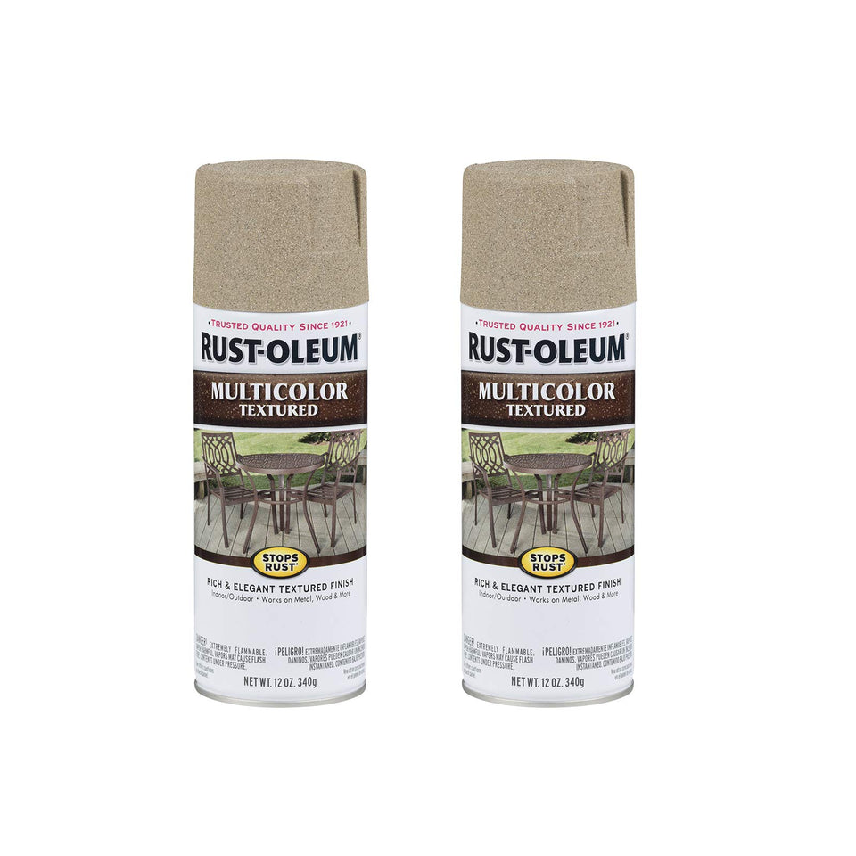 Rust-Oleum Stops Rust textured spray Desert Bisque, two-pack, front view for durable projects.