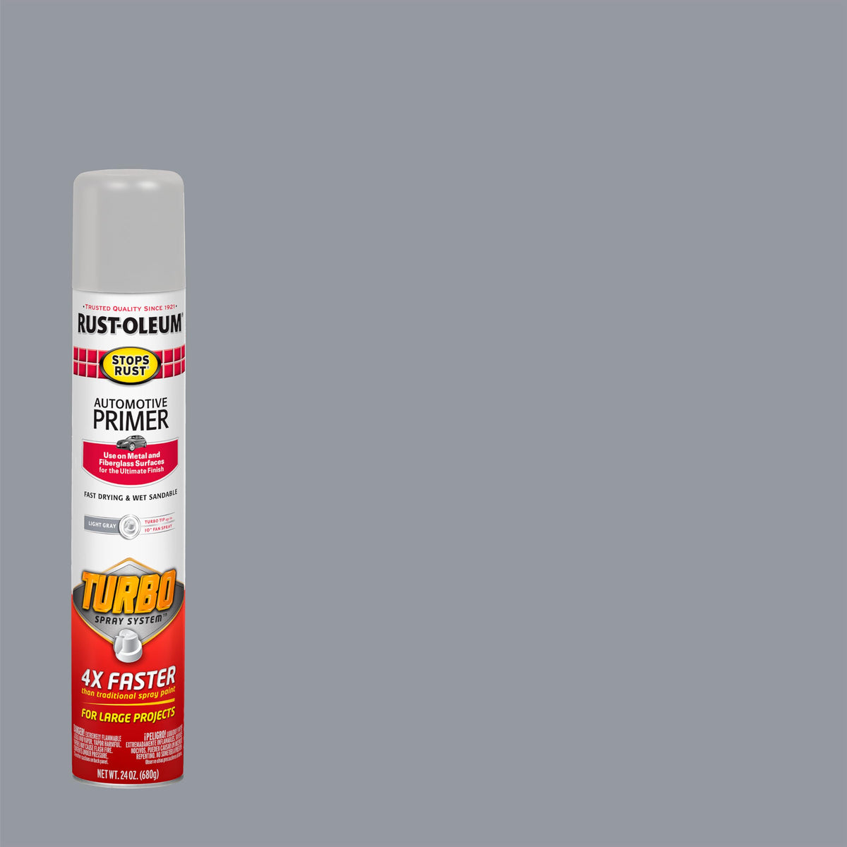 Rust-Oleum Stops Rust Turbo Automotive Primer Spray can side view showing 24 oz capacity