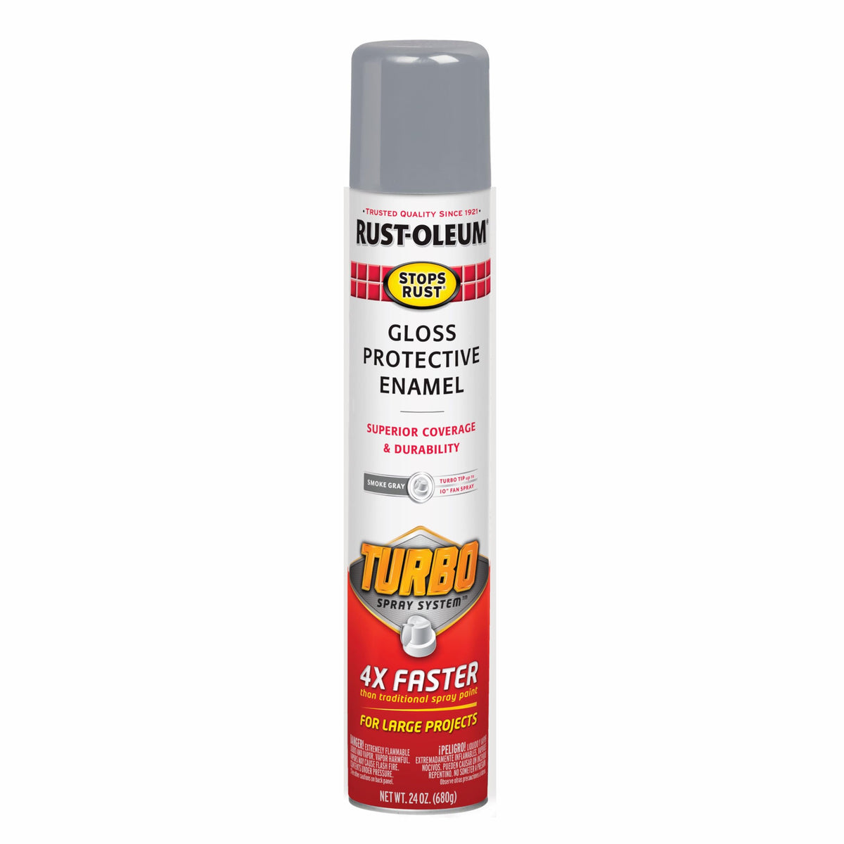 Rust-Oleum Stops Rust Turbo spray paint in action delivering rapid coverage on metal surfaces