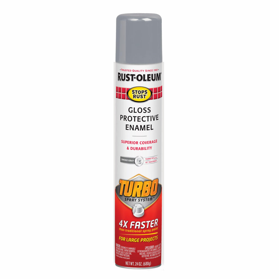 Rust-Oleum Stops Rust Turbo spray paint in action delivering rapid coverage on metal surfaces