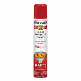 Rust-Oleum Stops Rust Turbo Spray Paint Sunrise Red on metal with glossy finish
