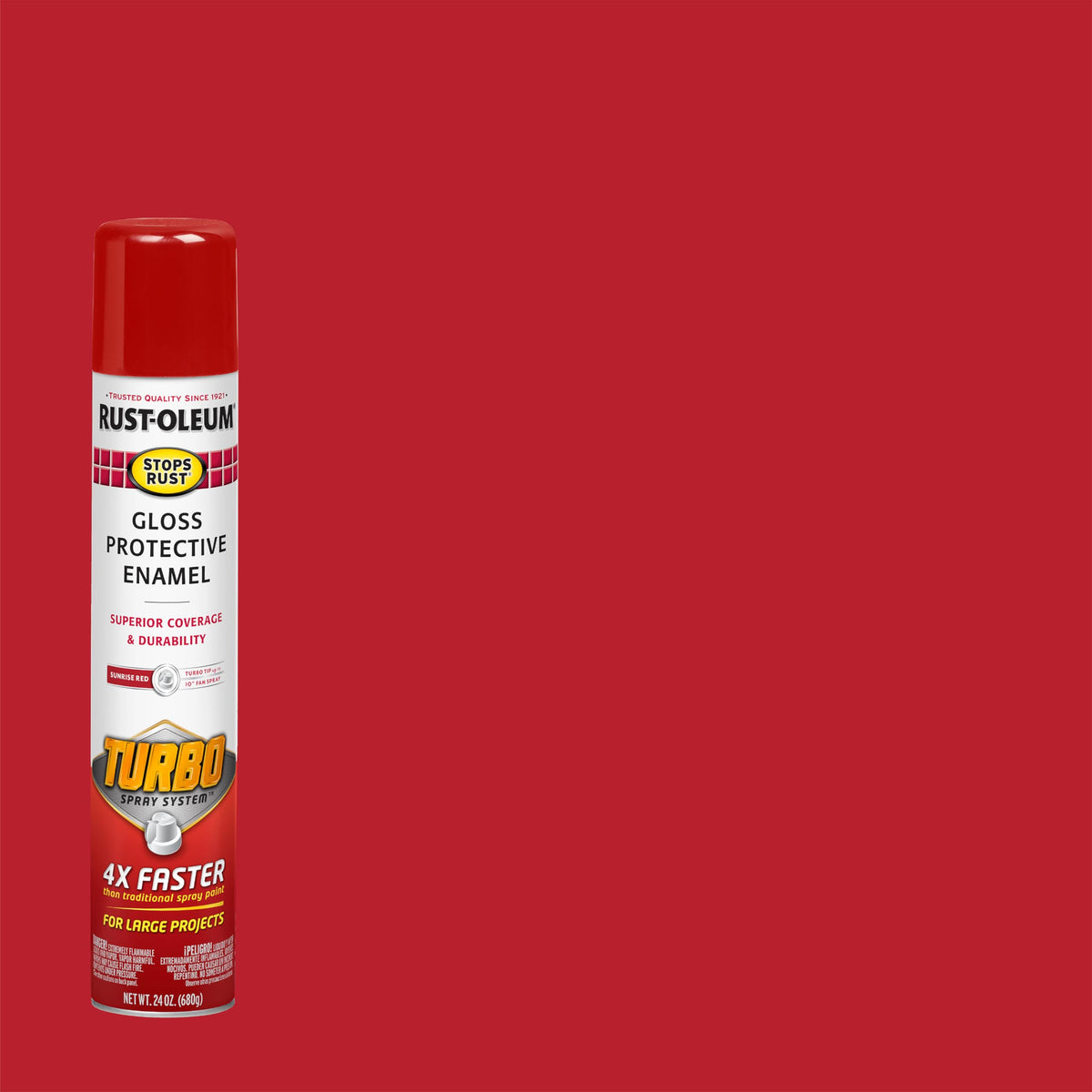 Rust-Oleum Stops Rust Turbo Spray Sunrise Red being applied to metal surface quickly