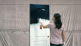 Rust-Oleum Stops Rust Turbo Spray System shows 10-inch fan spread in action