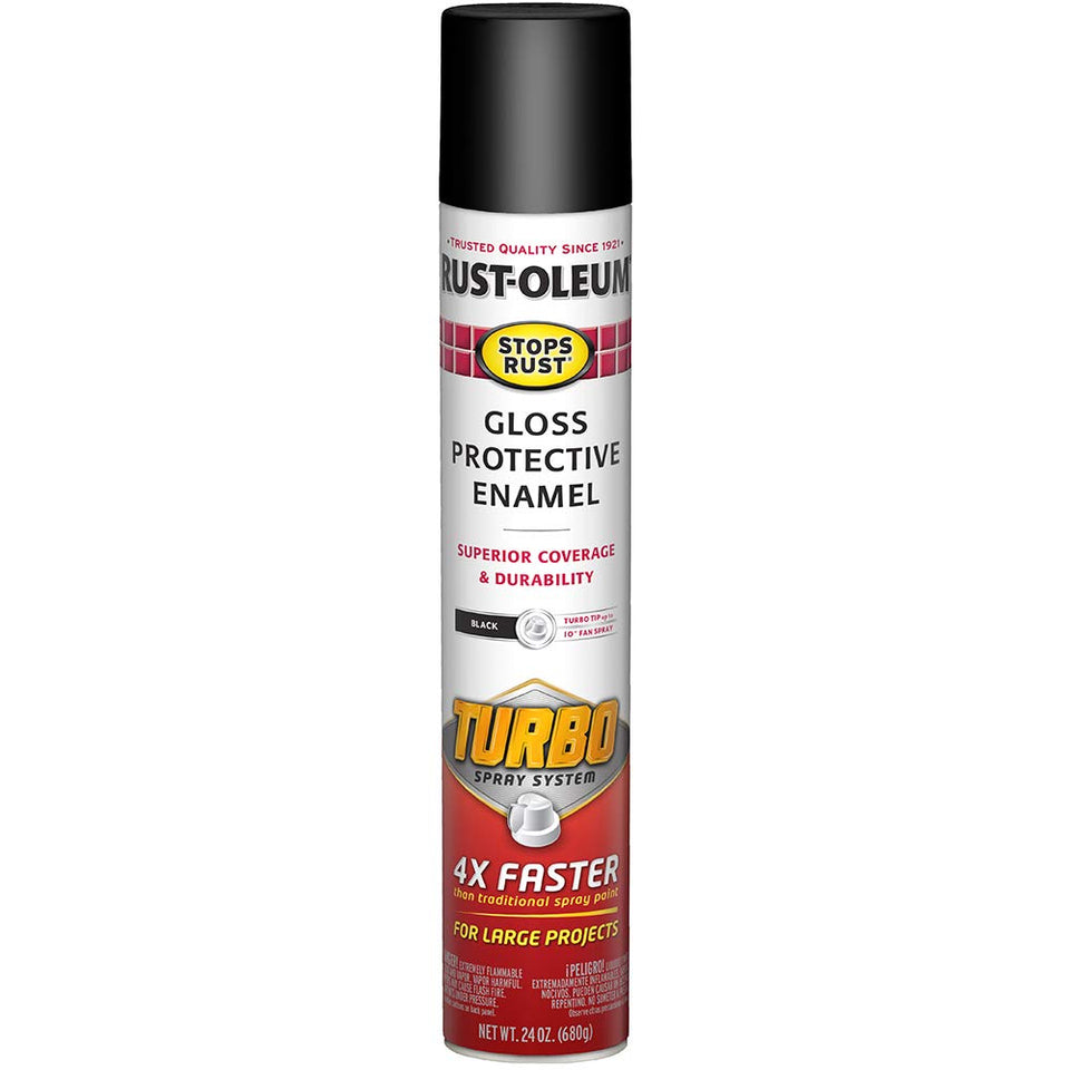 Rust-Oleum Stops Rust Turbo Spray System 24 oz gloss black coats metal for lasting protection