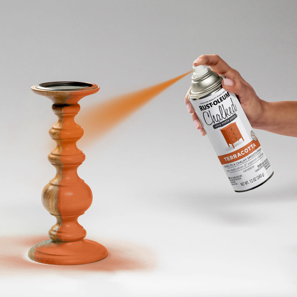 Rust-Oleum Terracotta Chalked adheres to wood, metal, and more surfaces