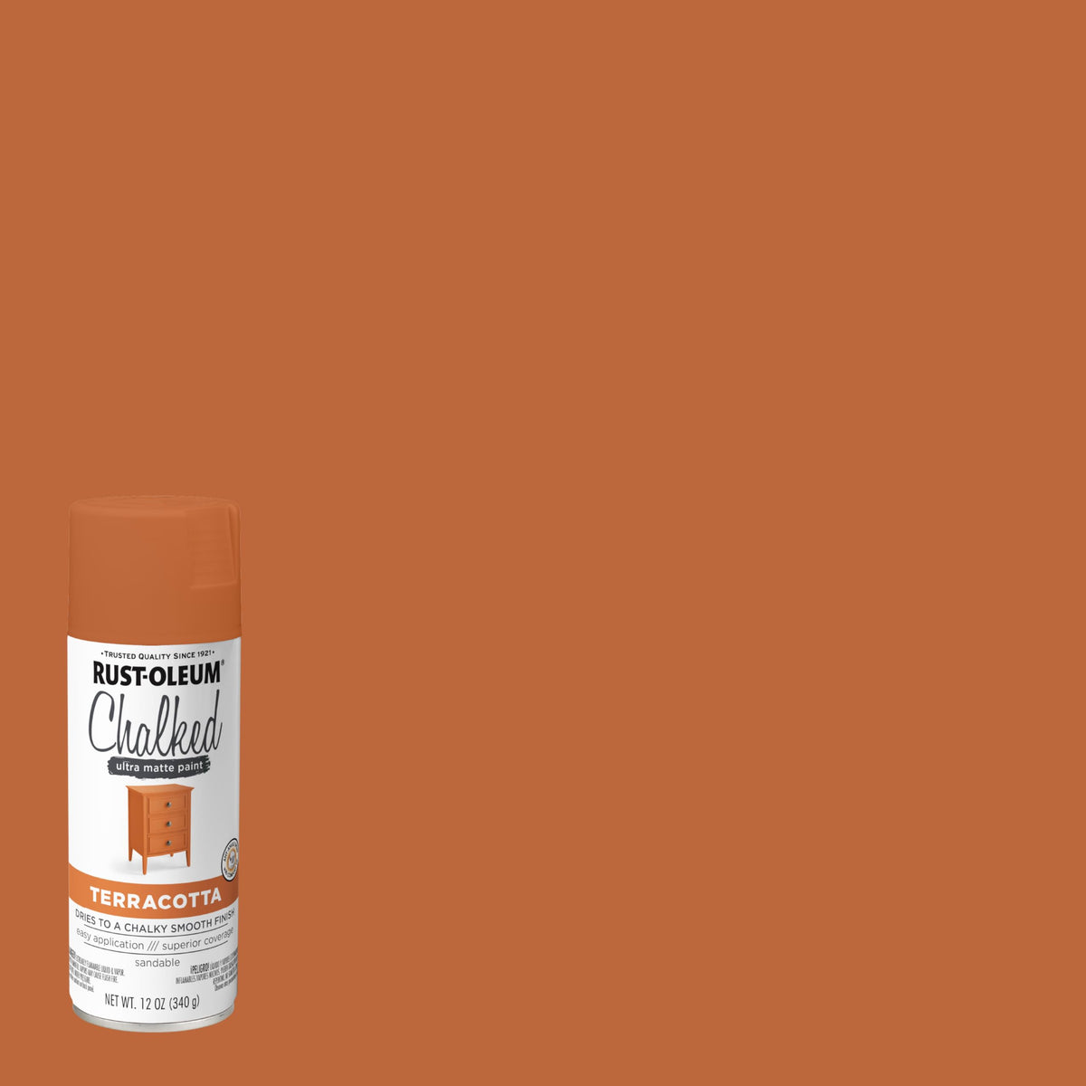 Rust-Oleum Terracotta Chalked ultra-matte finish on furniture