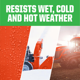 Rust-Oleum Kubota Orange applied to trailer hardware for weather resistance.