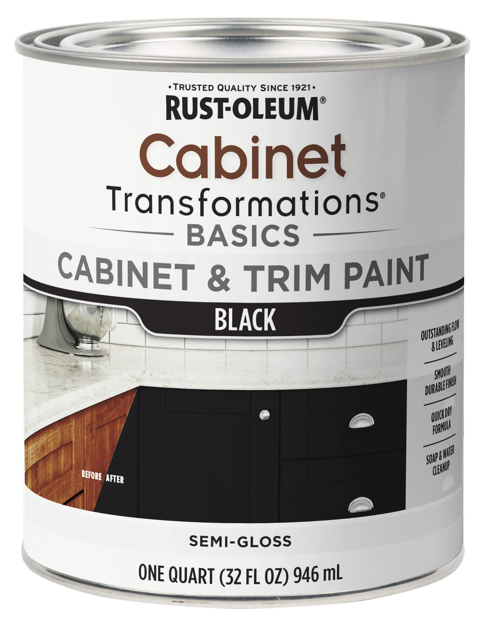 Rust-Oleum Transformations Basics cabinet paint quart in black for a durable semi-gloss finish