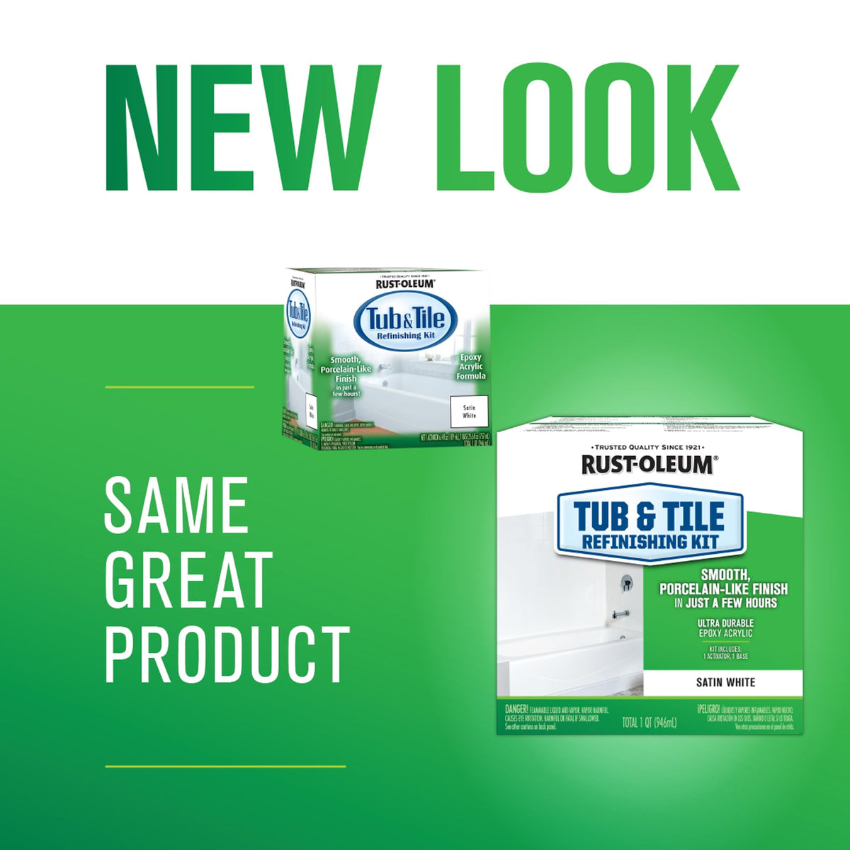 Rust-Oleum tub-and-tile kit opened with surface prep steps for prep work.