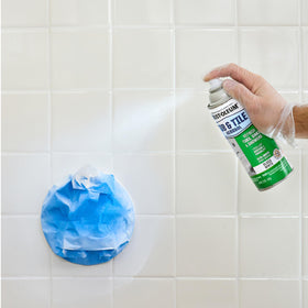 Rust-Oleum Tub and Tile Spray on ceramic tile showing a smooth gloss.