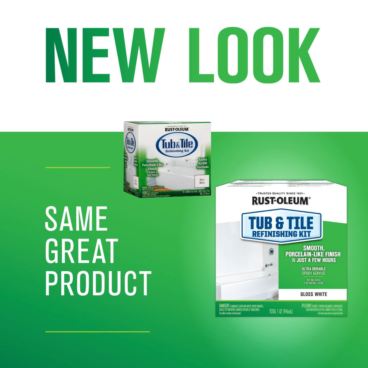 Rust-Oleum two-part epoxy acrylic formula ready to transform tiles into durable, moisture-ready surfaces.