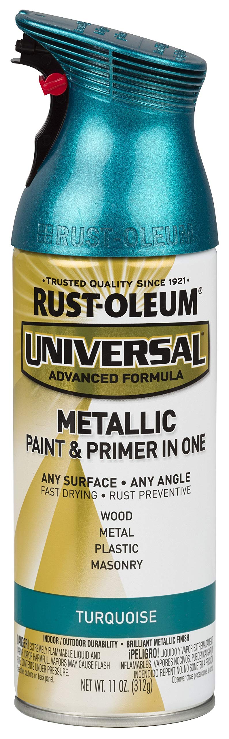 Rust-Oleum Universal All Surface Turquoise spray can delivers durable, rust-resistant metallic finish on many surfaces