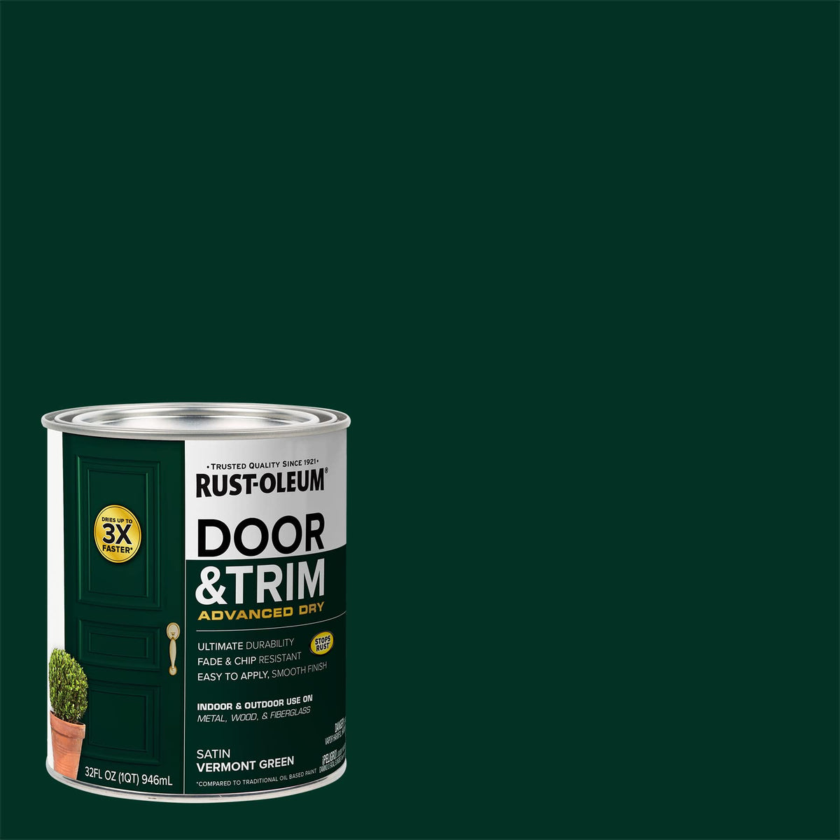 Rust-Oleum Vermont Green satin finish on a door enhances curb appeal