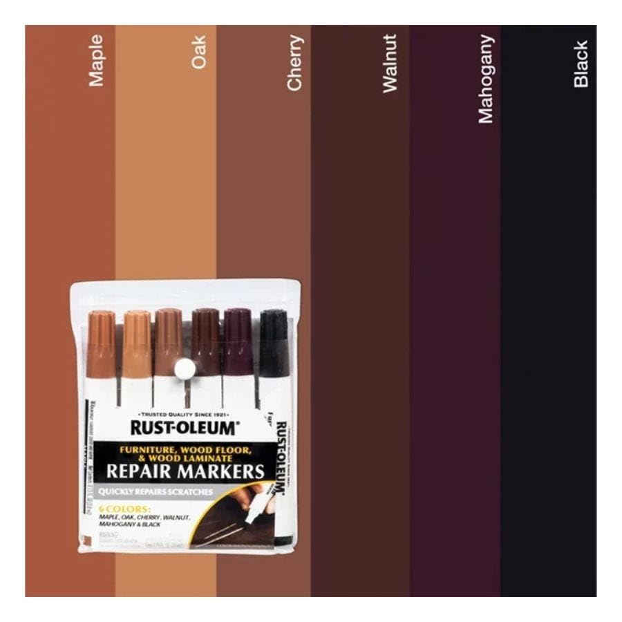 Rust-Oleum Wood Stain Repair Marker Kit demonstrated on wood sample.