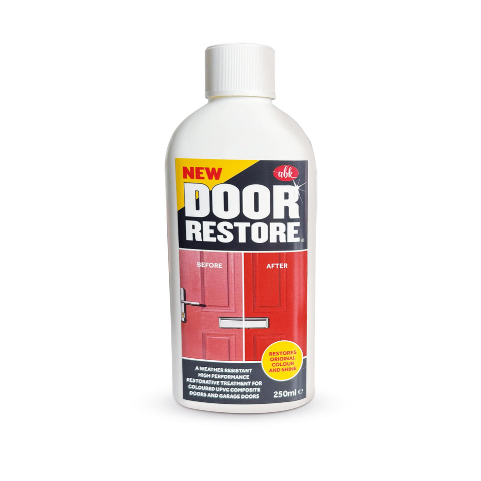 Rustins New Door Restore bottle restoring color on faded doors and shutters