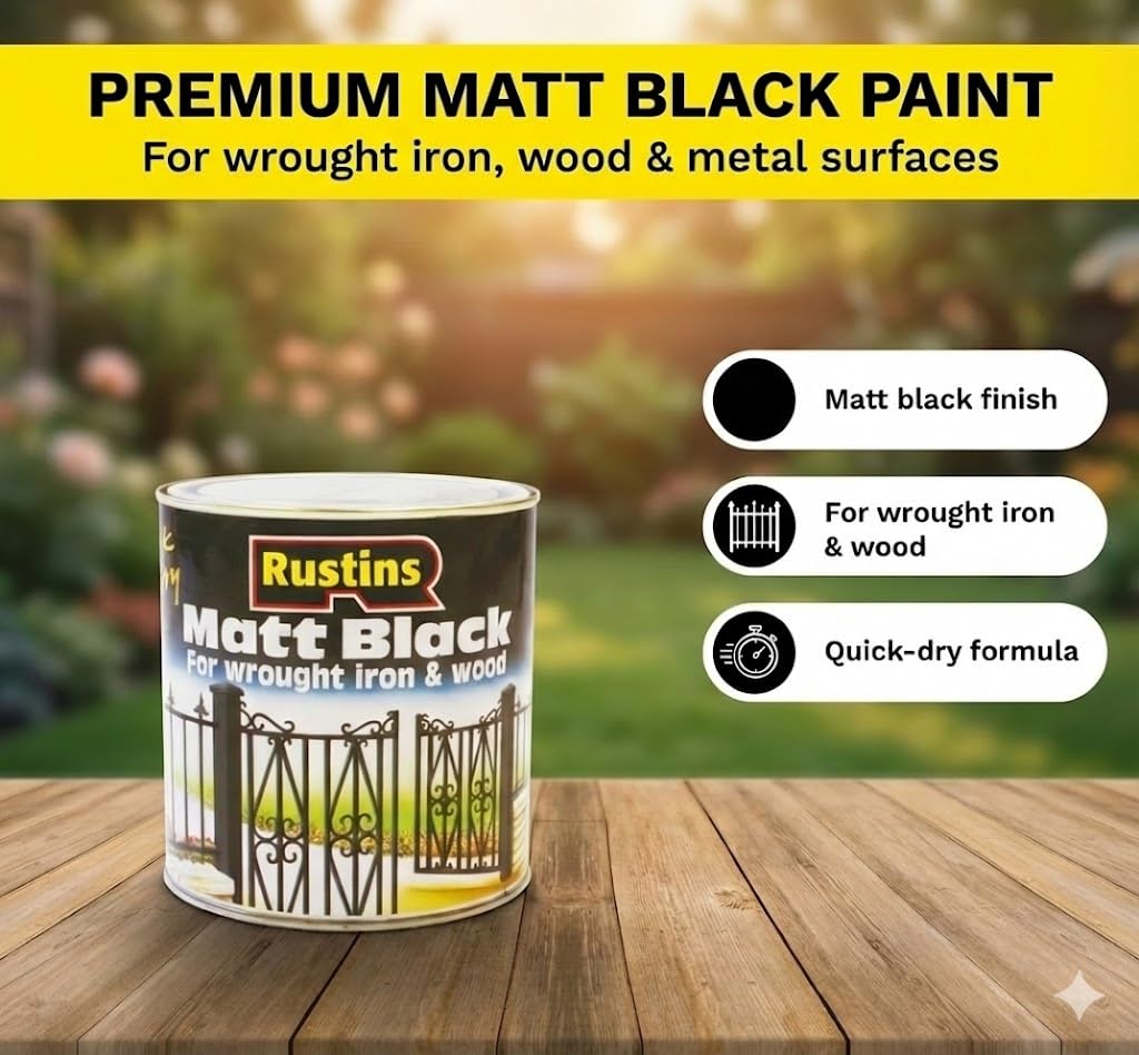 Applied finish on wood with Rustins Matt Black Paint suitable for exterior use