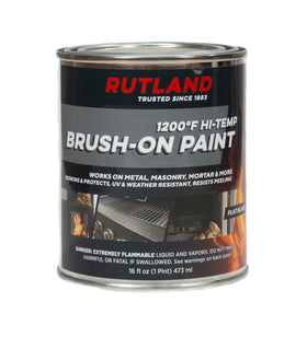 Rutland 1200F flat-black stove paint bottle for high-heat grill or stove surfaces.