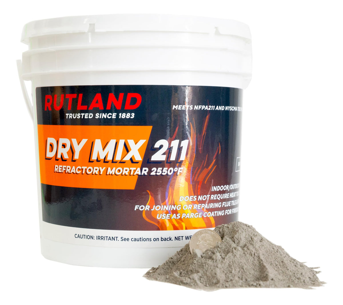 Rutland Dry Mix 211 joins flue tile for durable fireplace masonry