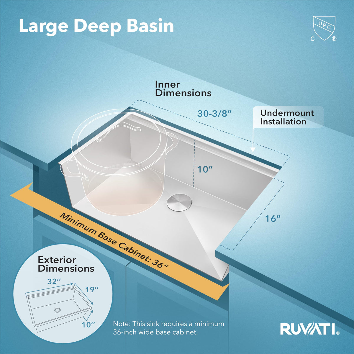 Ruvati RVH8300 single-bowl undermount for efficient washing