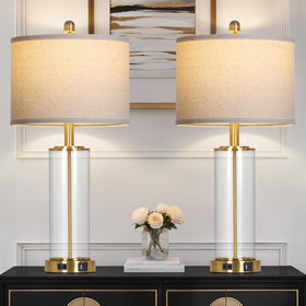 Ruzectt two-pack gold glass table lamps ideal for nightstands or desks.