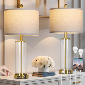 Ruzectt 26-inch gold glass table lamp base delivering warm ambient glow for living rooms.