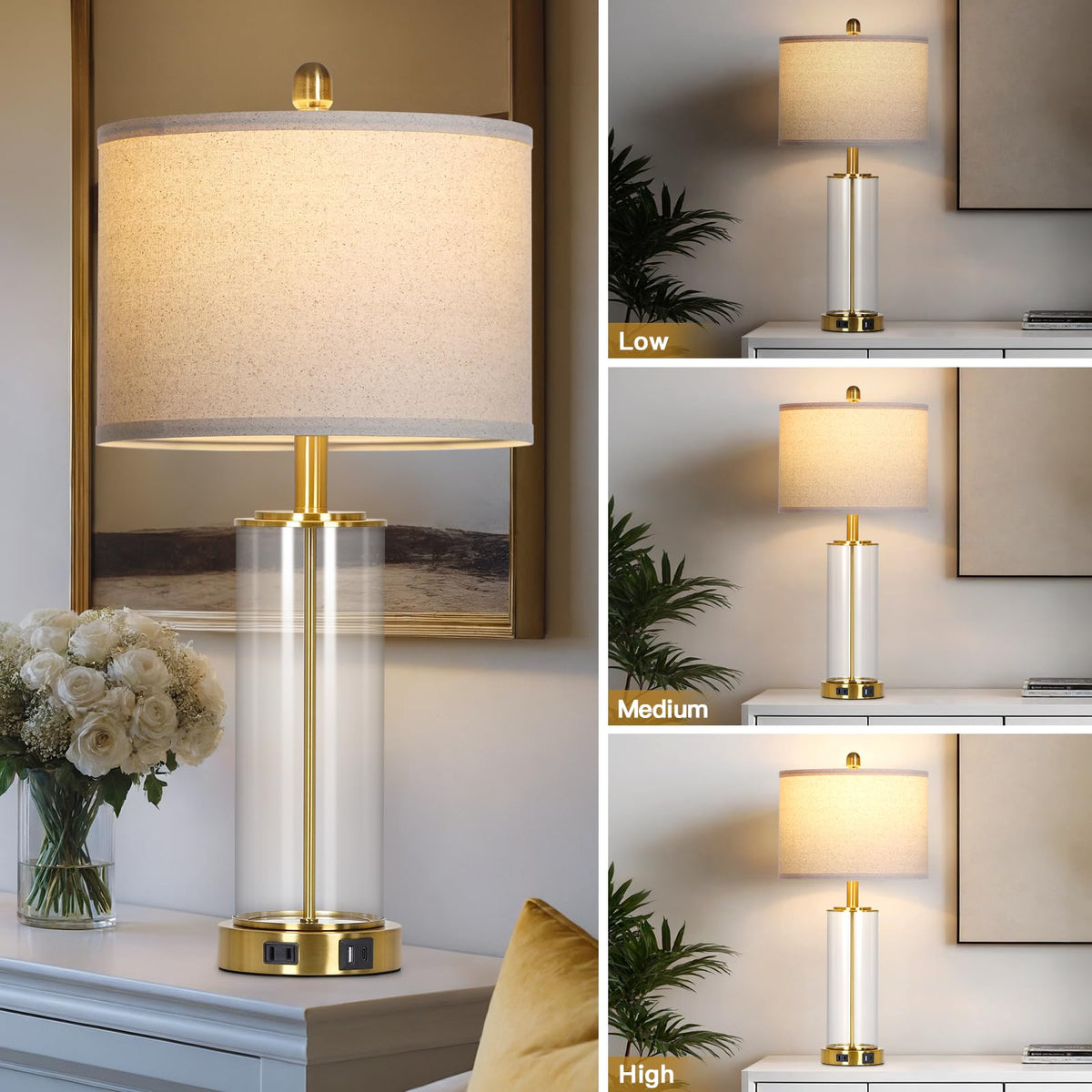 Ruzectt gold glass table lamp shade assembly for a soft, cozy light.