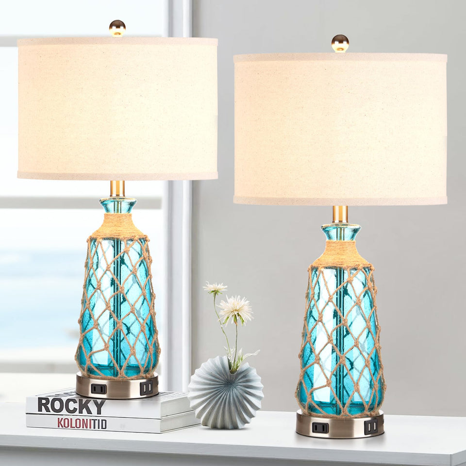 Ruzectt coastal glass lamps with blue bubble design for nautical ambiance.