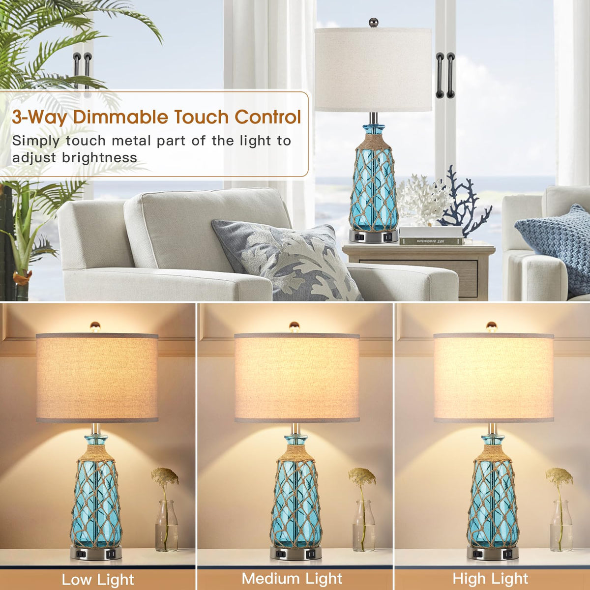 Ruzectt touch-dimmable lamps offer easy brightness control at a glance.