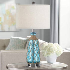 Ruzectt rope-netting base adds coastal texture to rooms.
