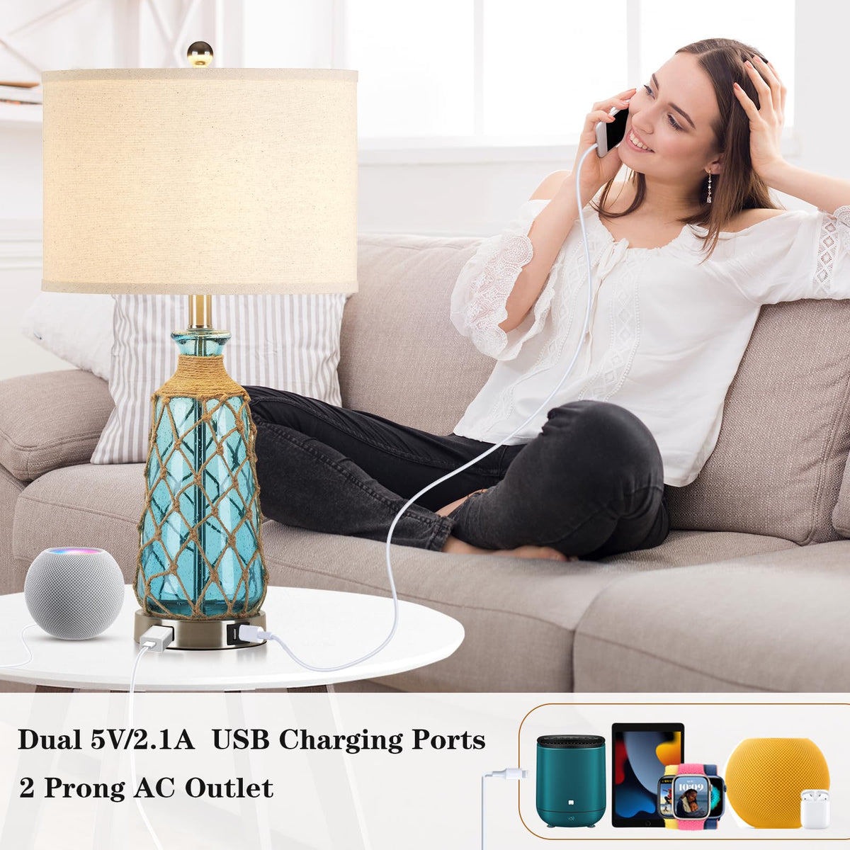 Ruzectt lamps include USB ports and an outlet for charging devices.