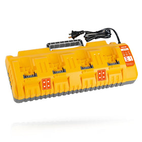 Ruzixt DCB104 four-port charger powers four Dewalt batteries at once.