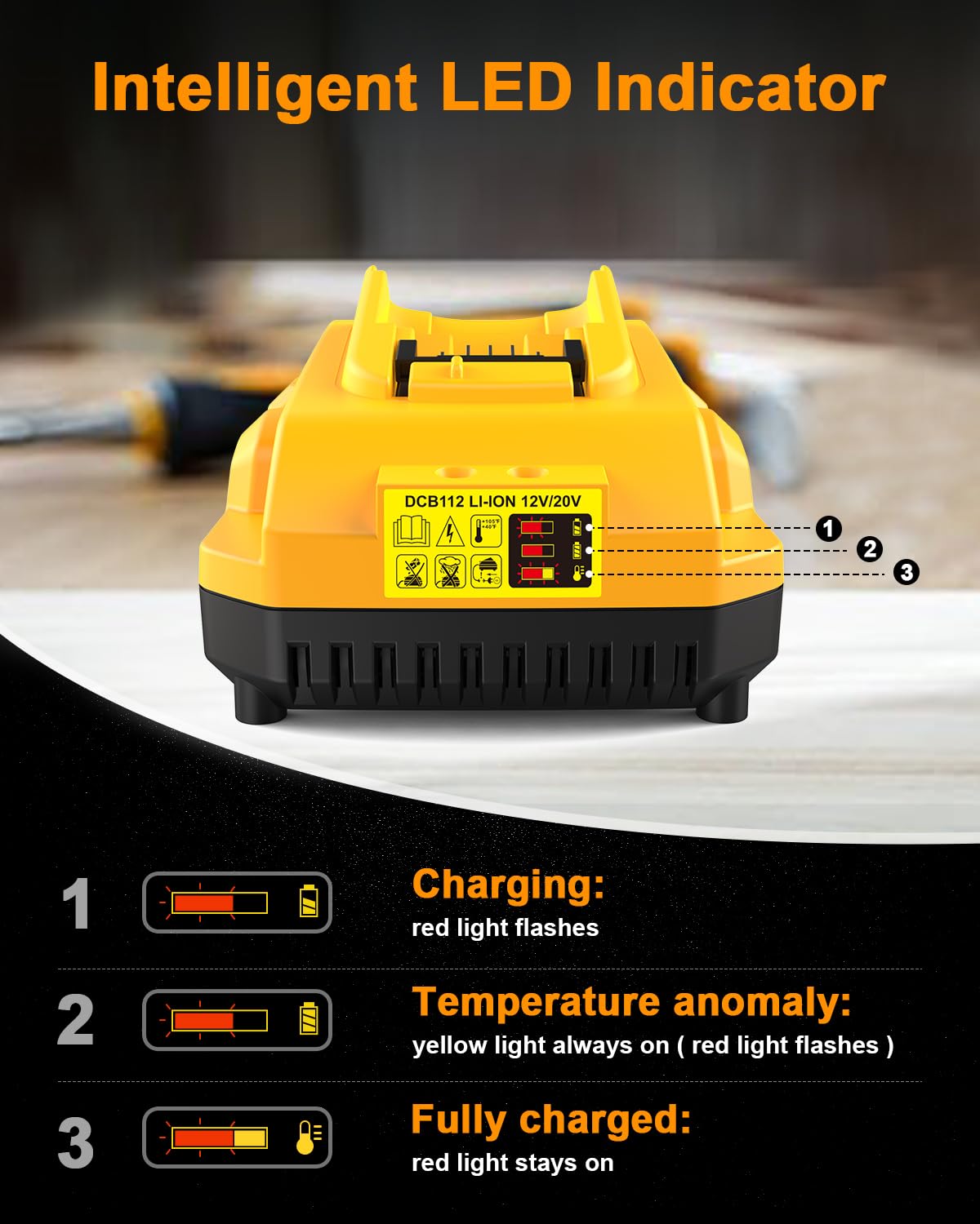 Ruzixt DCB112 charger inserting a battery for charging.