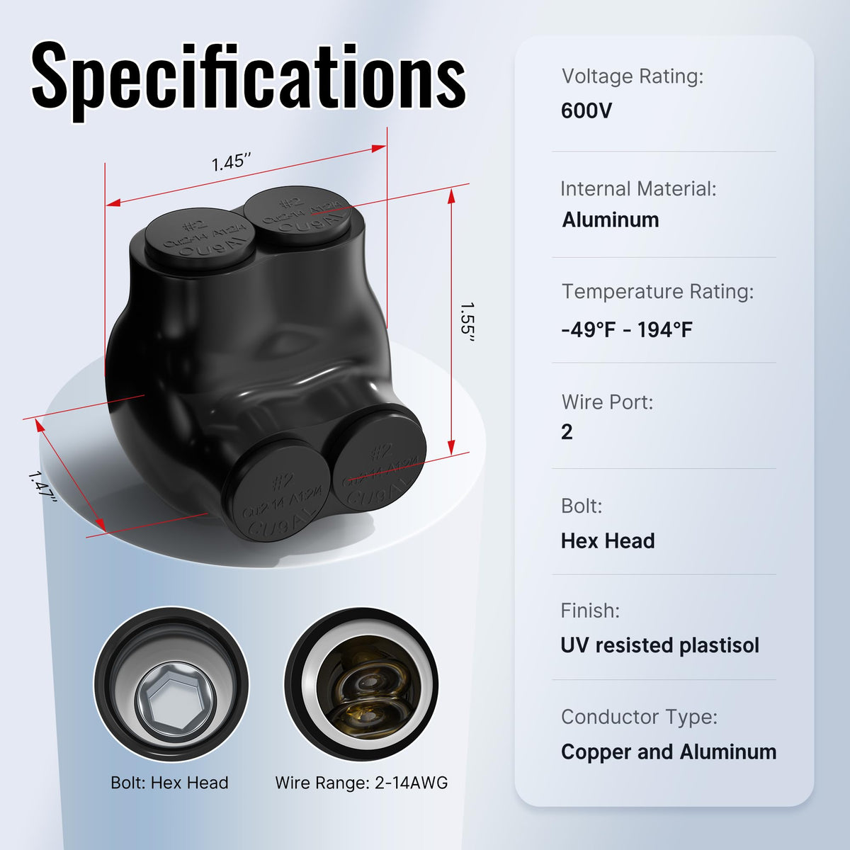 RVBOATPAT copper-to-copper splice showing secure, reliable connections