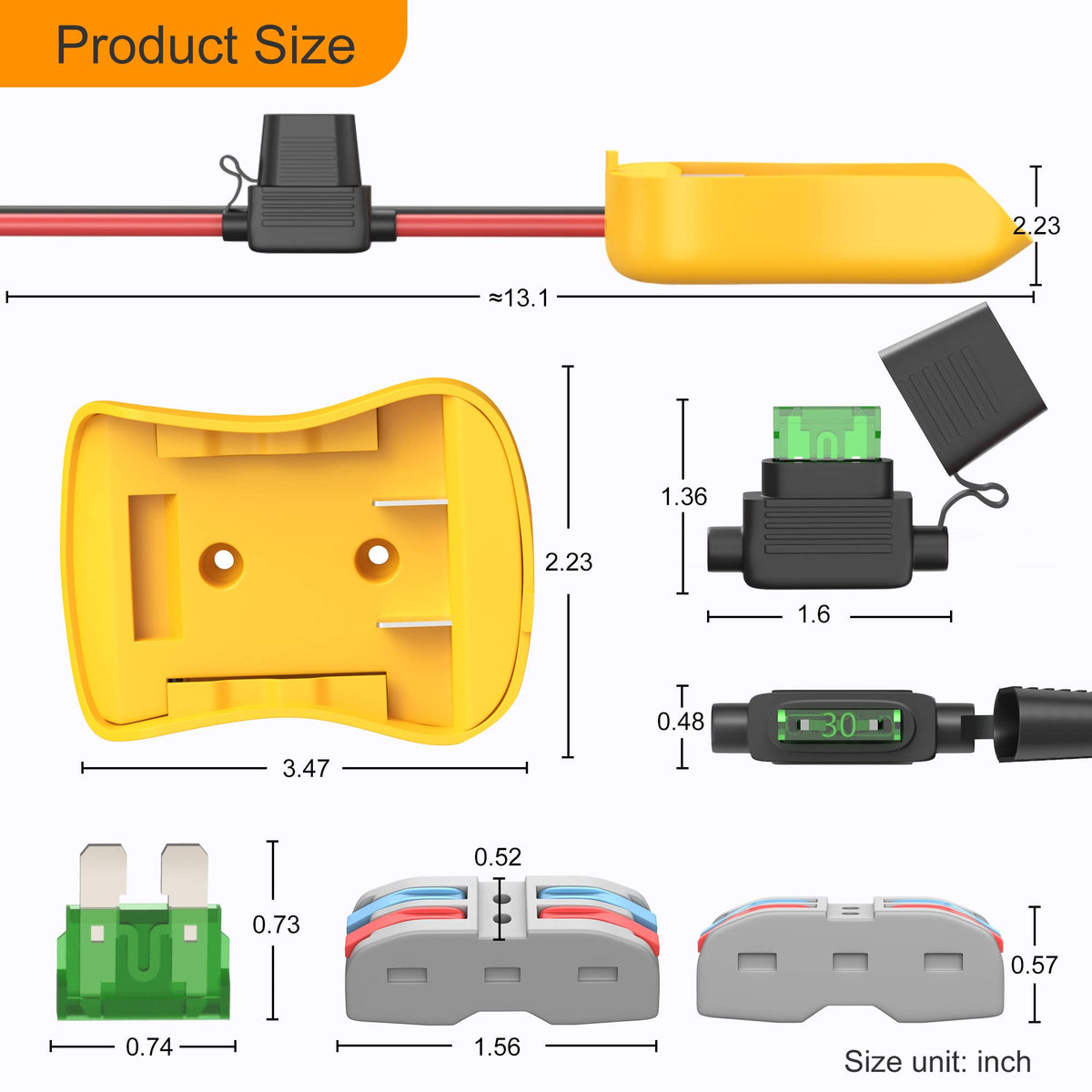 Close-up of battery connections on the RVBOATPAT adapter for secure wiring.