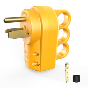 RVGUARD 50A welder plug closeup showing durable contacts for secure connections.