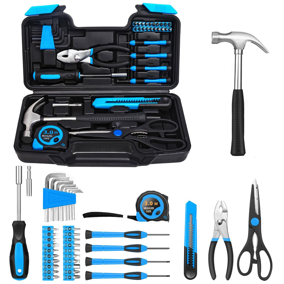 RVOGJP 39 piece tool set in blue case for quick home repairs.