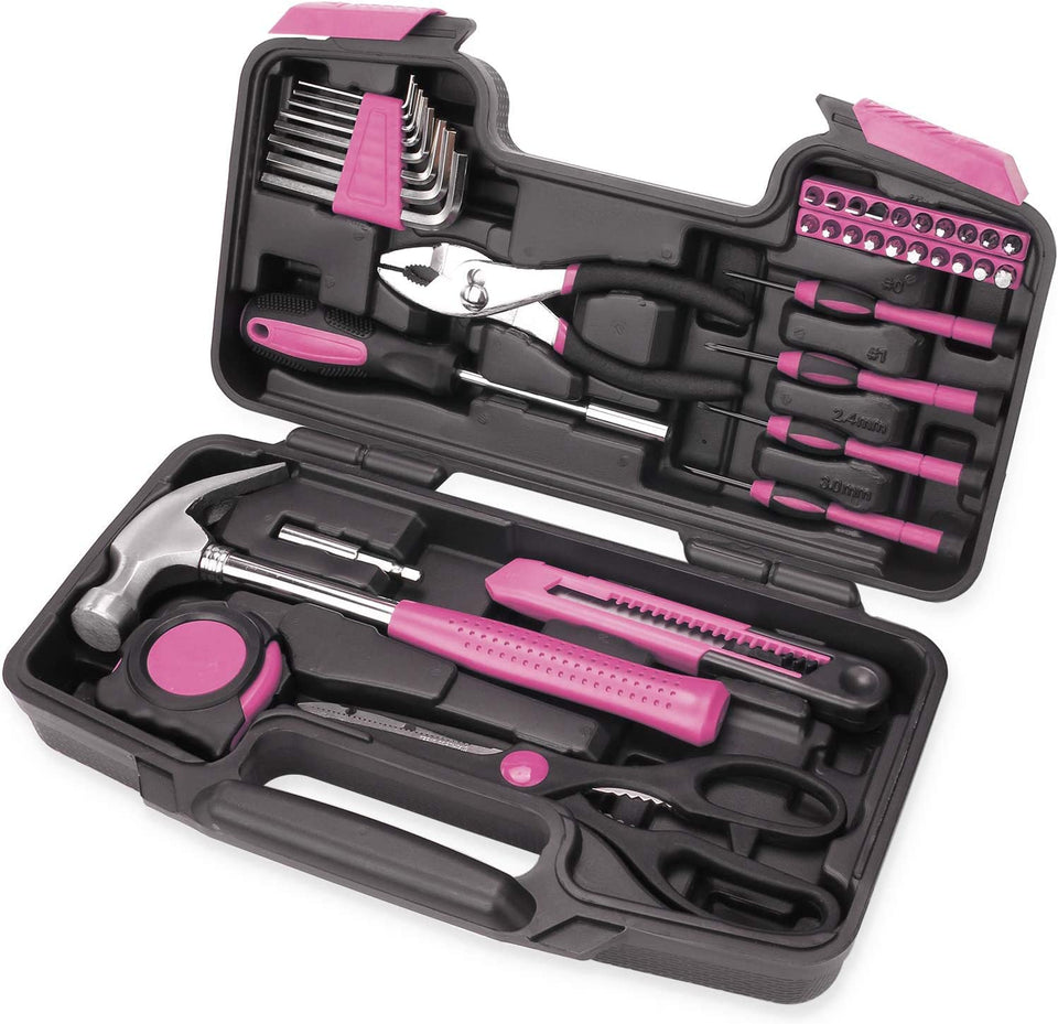 RVOGJP pink tool kit in a compact case for easy storage.