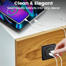 PD3.0 30W USB-C port enables fast top-ups for smartphones and tablets.