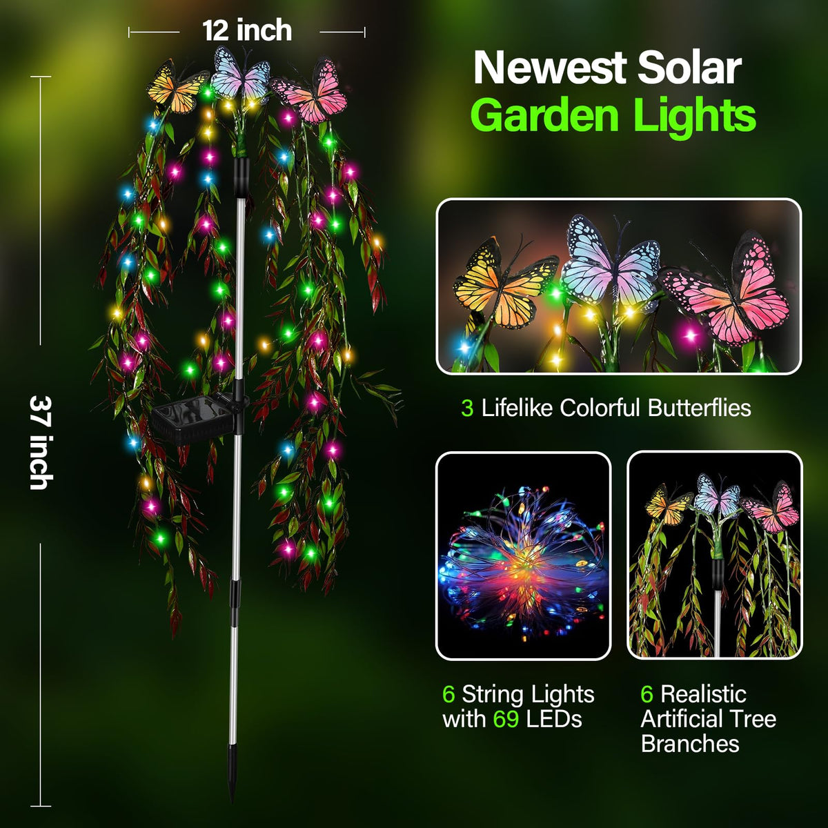 RWNXKARN 69LED swaying tree lights create vivid nighttime garden borders
