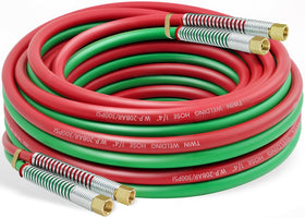 RX WELD 25ft oxy-acetylene hose with 9/16-18 B-style connectors ideal for reliable welding setups.