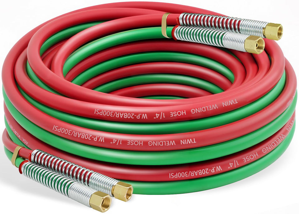 RX WELD 25ft oxy-acetylene hose with 9/16-18 B-style connectors ideal for reliable welding setups.