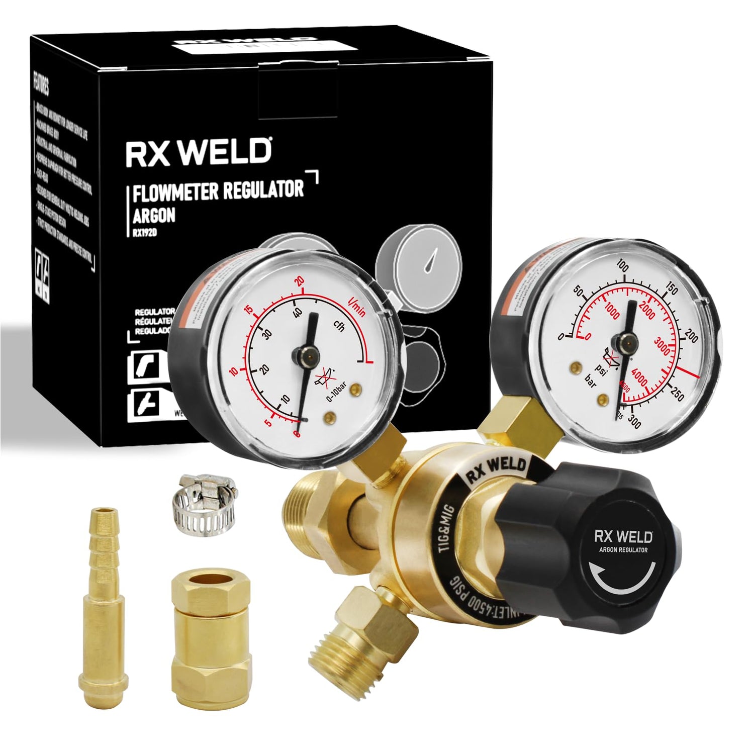 RX WELD Argon regulator flowmeter with CGA580 inlet for precise control