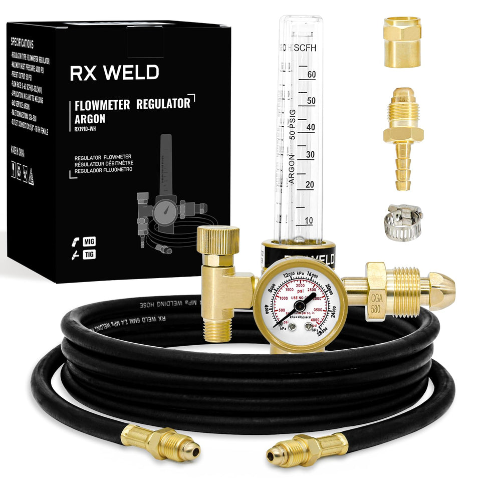 RX WELD Argon Regulator Flowmeter provides precise gas control for MIG/TIG welding