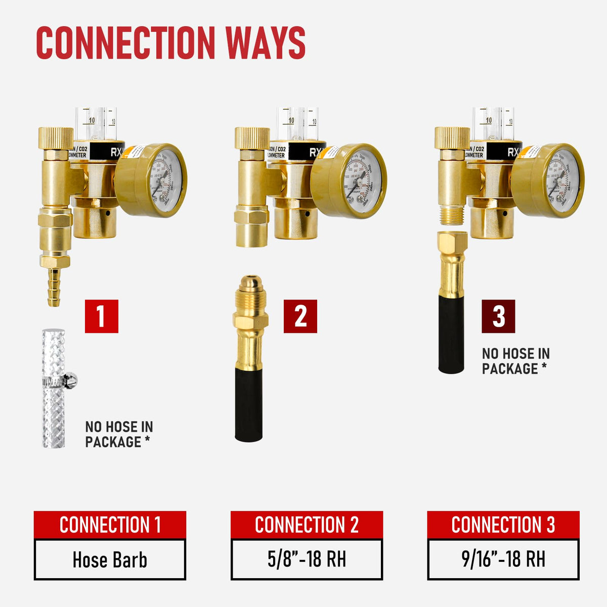 RX WELD CGA-580 connection enables easy tank hookup for argon, helium, and CO2
