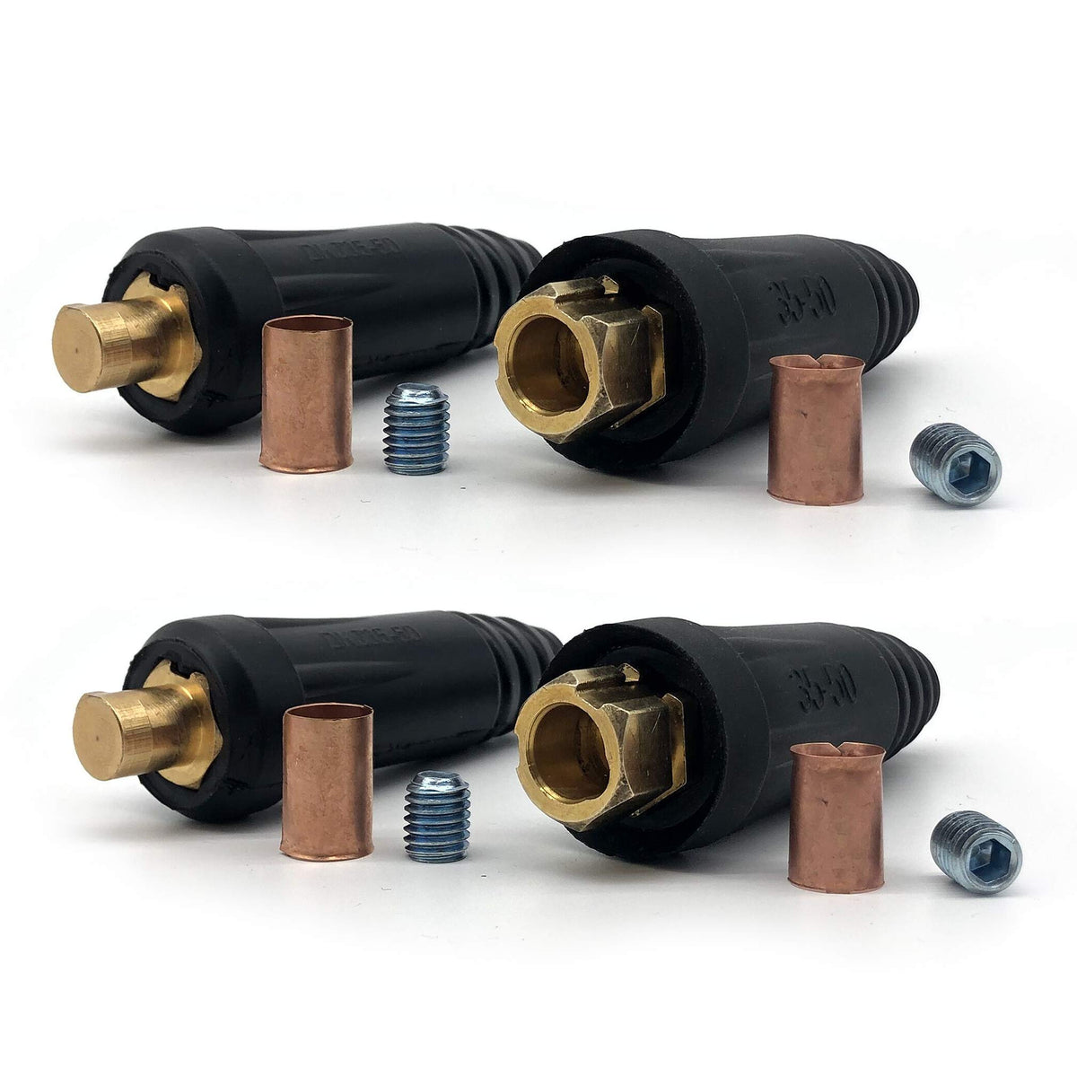 RX WELD DINSE connector pair enabling quick, secure welding cable connections for efficient setups.