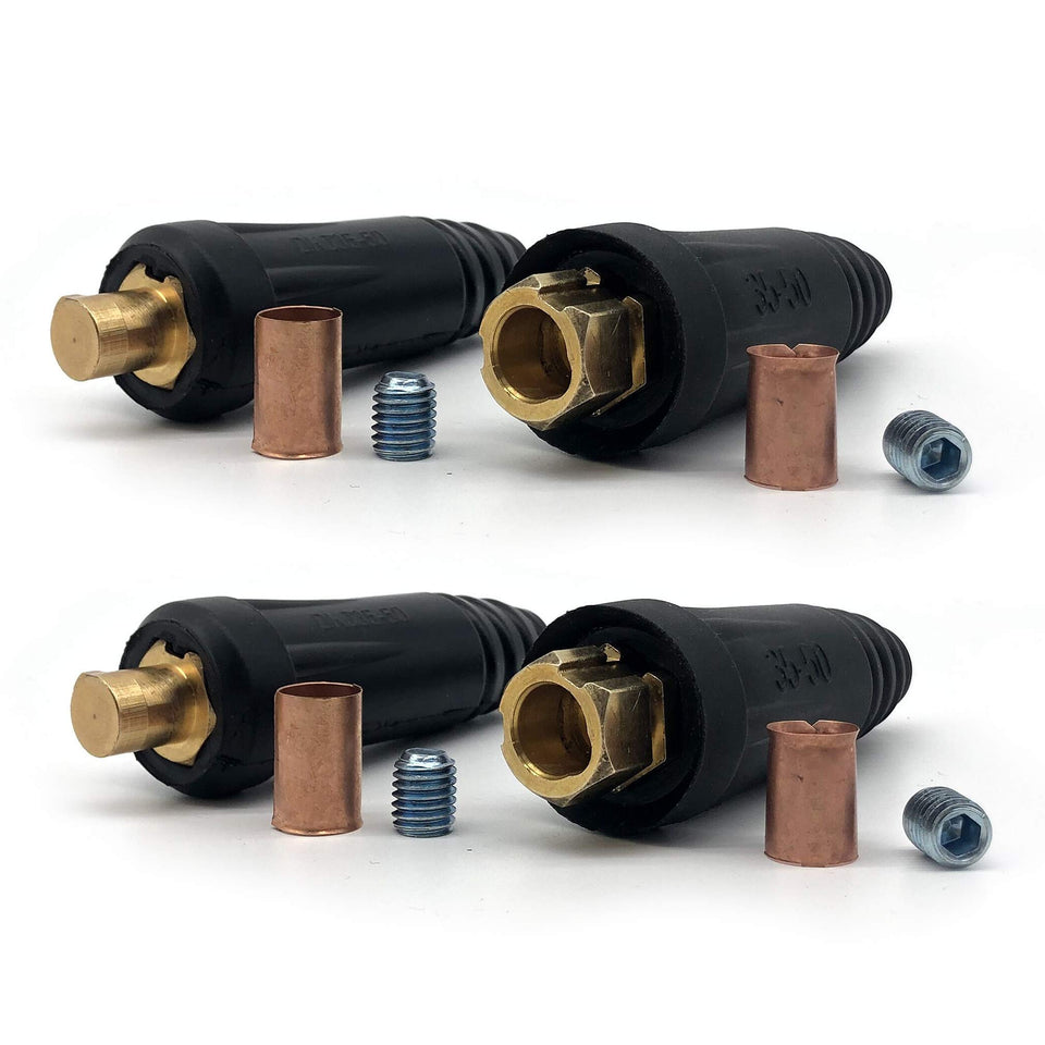 RX WELD DINSE connector pair enabling quick, secure welding cable connections for efficient setups.